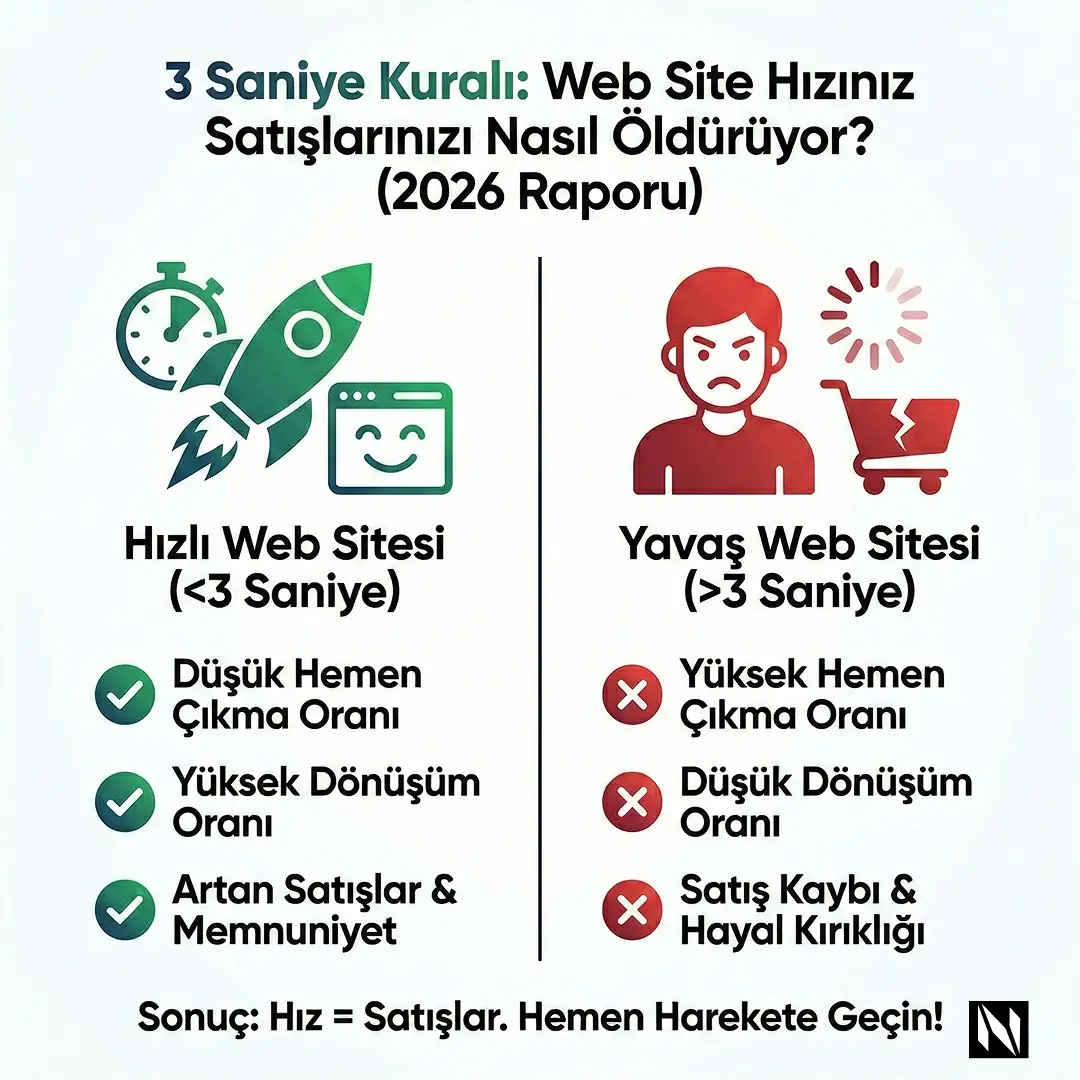 3 Saniye Kuralı: Web Site Hızınız Satışlarınızı Nasıl Öldürüyor? (2026 Raporu)