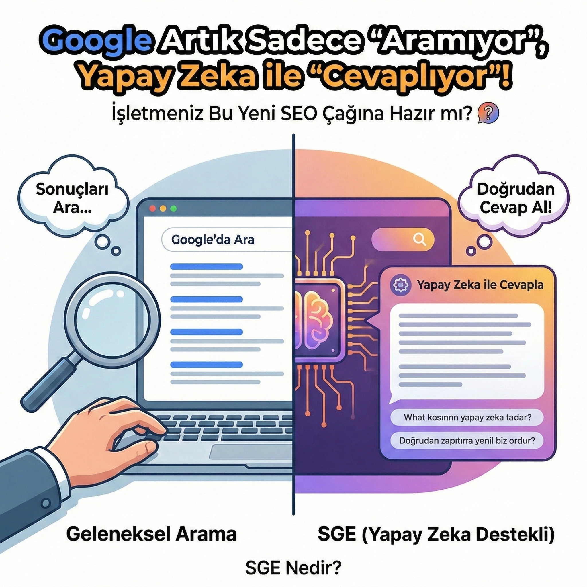 Google Artık Sadece "Aramıyor", Yapay Zeka ile "Cevaplıyor": İşletmeniz Bu Yeni SEO Çağına Hazır mı? (SGE Nedir?)